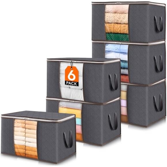 6 Pack Clothes Storage, Foldable Storage and Organization, Storage Bins with Lid - Picture 1 of 7